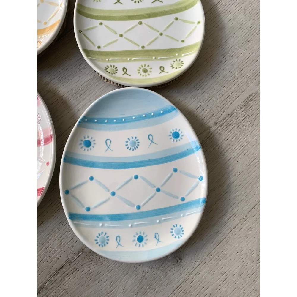 Pottery Barn Easter Egg Plates‎ Set of 4 Pastel Stoneware Appetizer Spring Decor